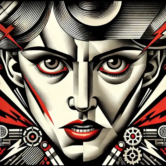 Zoriana Blyskavka — dall e 2024 11 14 11 15 07 a close up portrait of zoriana blyskawka a fierce ukrainian futurist poet styled in the 1920s avant garde with her face centered and surrounded by a